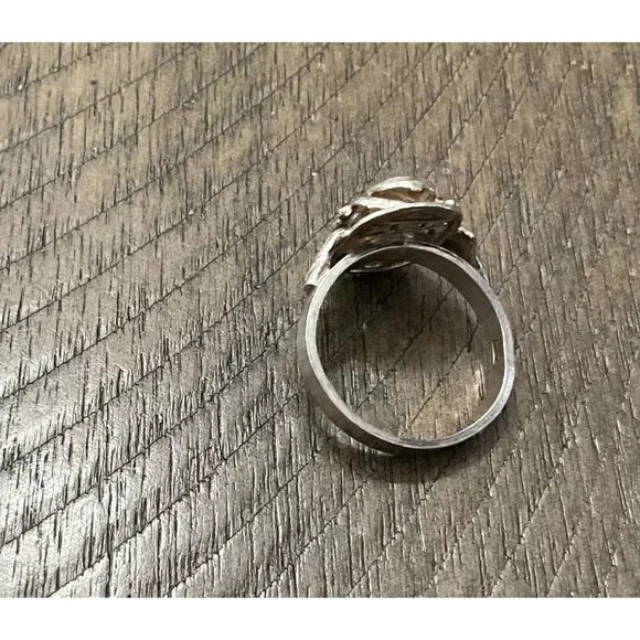 Egyptian Sterling Silver Scarab Ring Raised Center Size 8.25 Thumb Ring - Picture 2 of 2